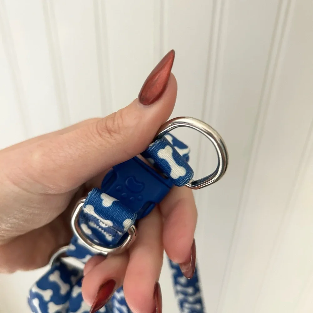 Blue Small Dog Harness with Bone Pattern